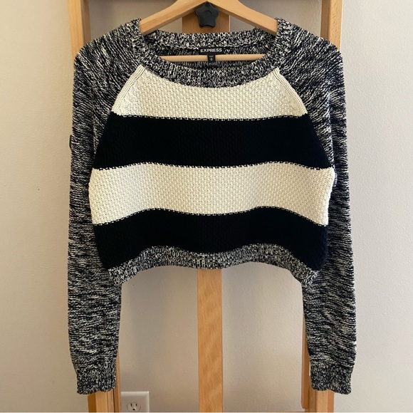 Express Black & White Color-blocked Striped Knit Sweater - Picture 4 of 15